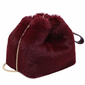 Burgundy faux fur bag